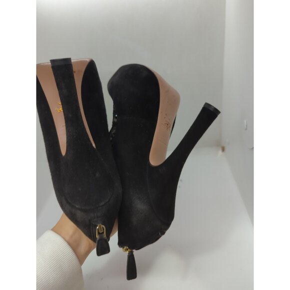 PRADA WOMEN'S Black Suede Cage Hidden Platform Pumps with Back Zipper Size 37 - Picture 5 of 10